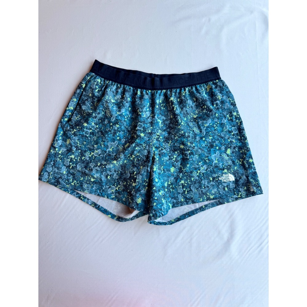 The North Face Womens Blue Green Abstract Print Running Shorts Medium Liner